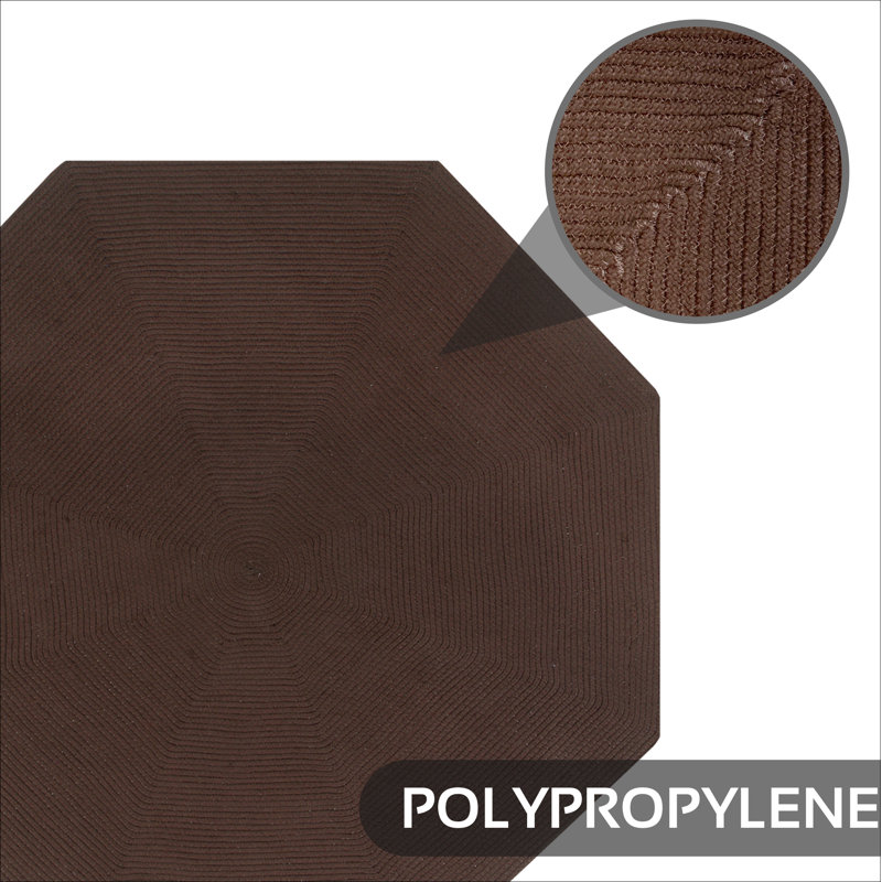 Vienne Solid Color Machine Made Braided Polypropylene Indoor Outdoor Area Rug, Octagonal 2', Chocolate