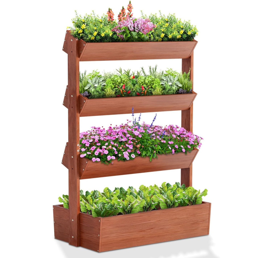 Shanitha Vertical Wooden Garden Bed, Freestanding Wood Plant Stand Flower Rack Wooden Planter Box Container Arlmont & Co.