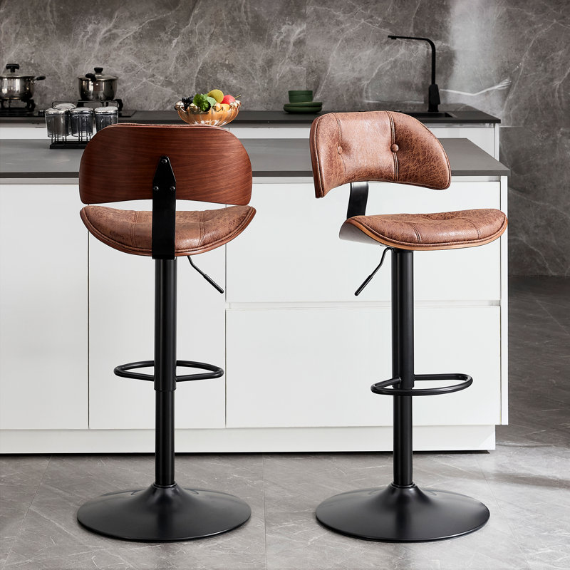 Tabouret de bar pivotant et réglable en hauteur avec repose-pieds, 2, Cadre texturé brun / noir rétro