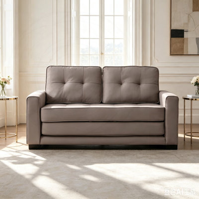 Convertible Tufted Loveseat Sofa Bed with Wooden Frame and Pull-Out Sleeper