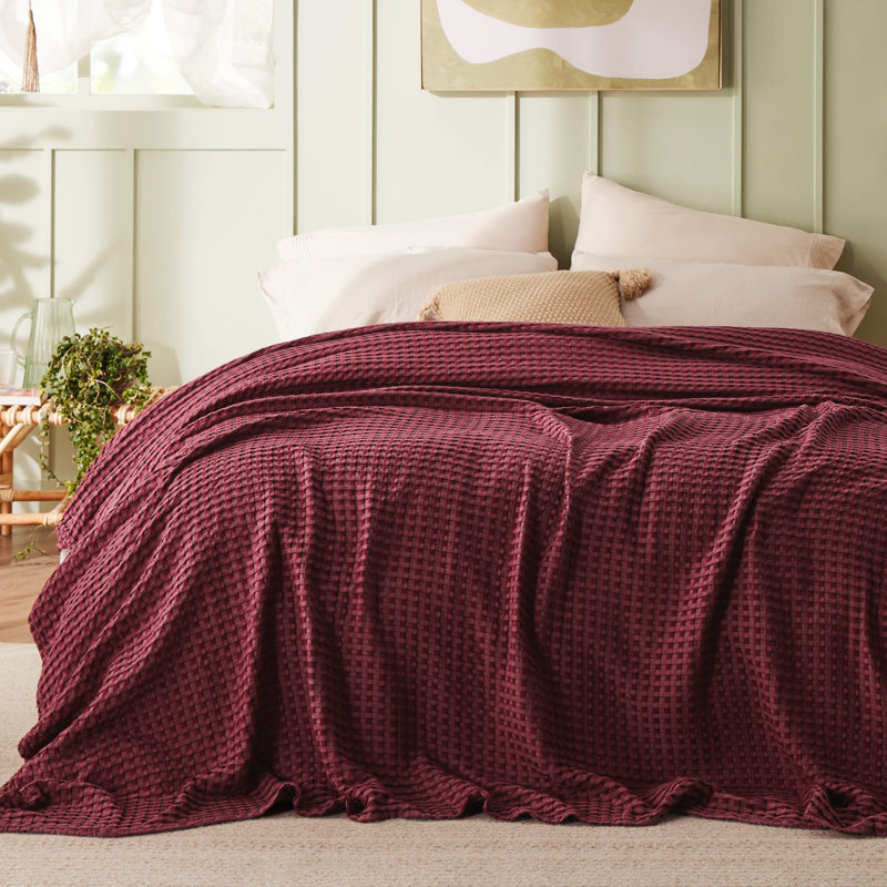 Couvre-lit gaufré en coton et rayonne de bambou léger et respirant pour un confort toute l'année, Très grand lit