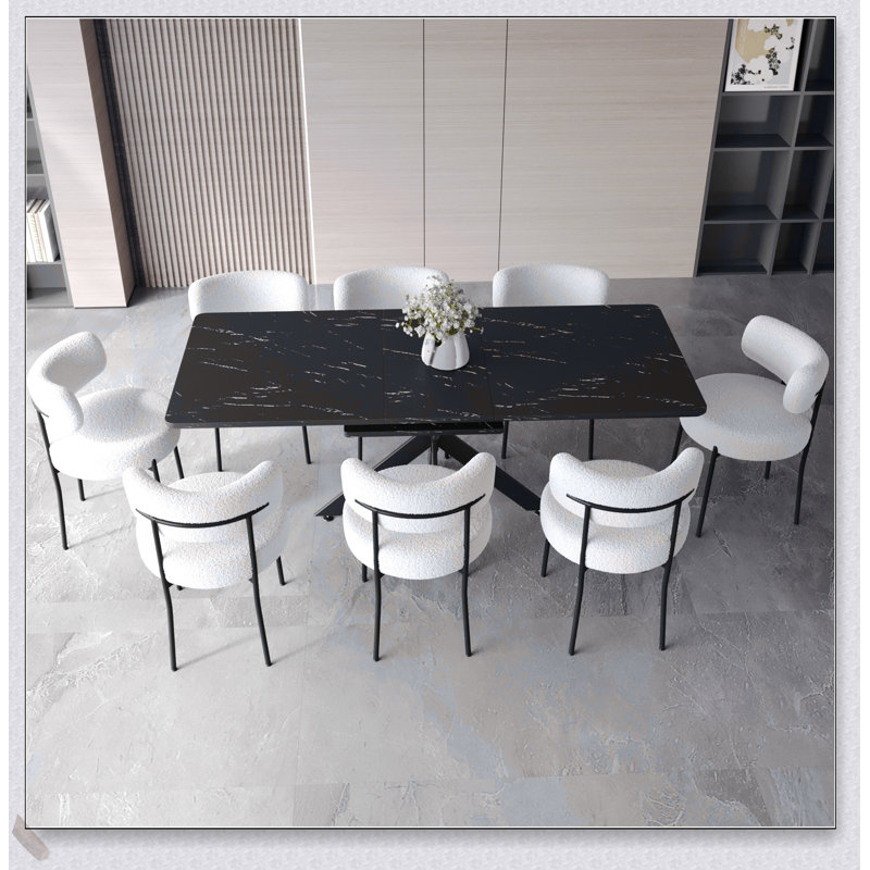 Ensemble de table de salle à manger extensible pour 4 à 8 personnes, chaises rembourrées à dossier incurvé, pour les grands rassemblements et les repas confortables