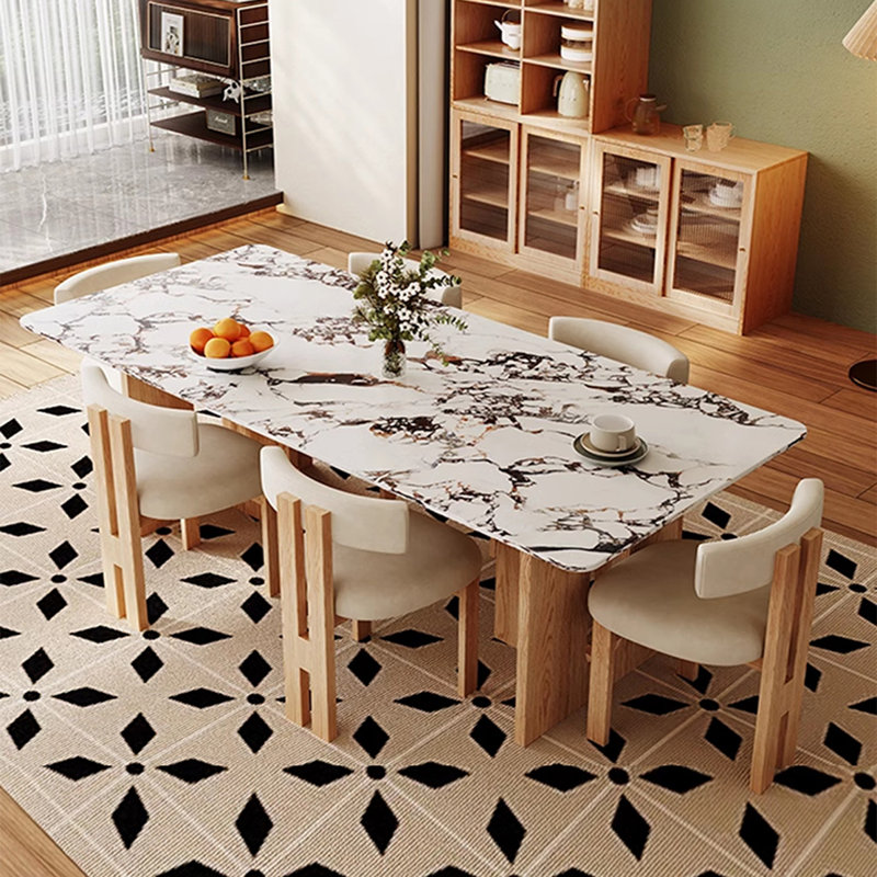 6 - Person Faux Marble Top Double Pedestal Dining Set, 29.52"H x 78.74"L x 39.37"W