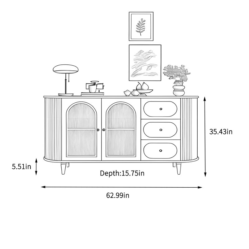 Armoire de rangement de style crème, H 35,43 po x l 62,99 po x P 15,75 po