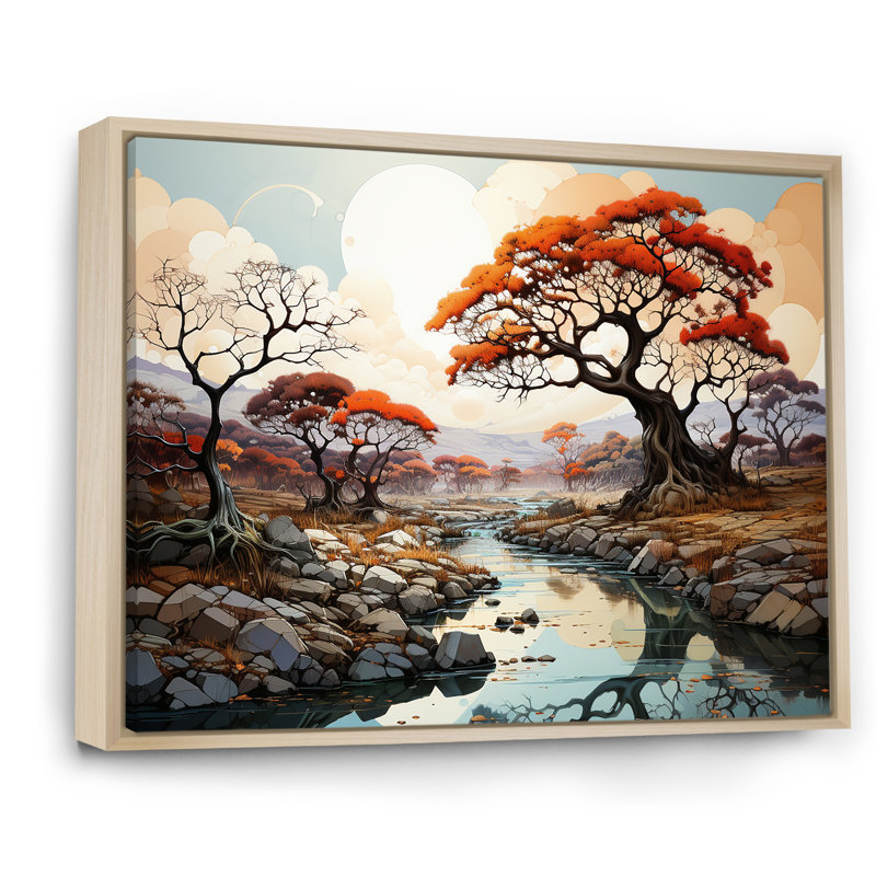 Paysage onirique Baobab II sur toile, Cadre flottant naturel, H 16 po x l 32 po x P 1 po