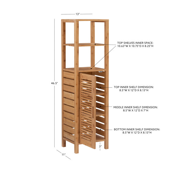 Mahe Slim Storage Cabinet Bamboo-Wood - Freestanding 2-Door Linen Tower with 2-Tier Shelf