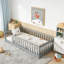 Twin Size Rubber Wood Floor Bed With Fence, No Door, Safety Guardrails, Grey