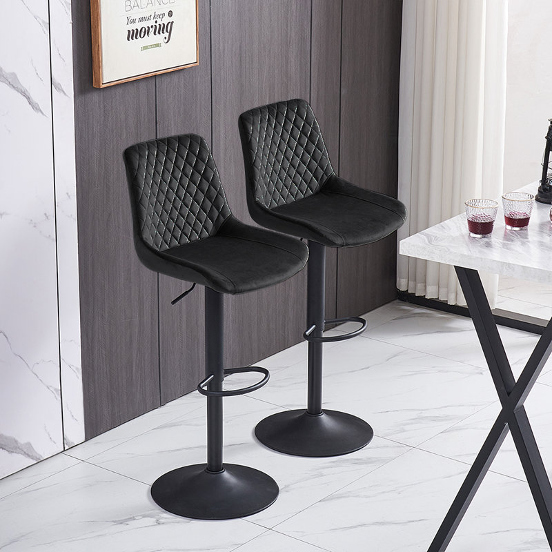 Aaminah Swivel Adjustable Height Velvet Bar Stool, Black