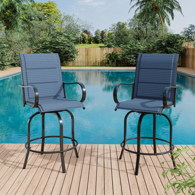 Set of 2 Bar Height Swivel Patio Chairs, Outdoor Tall Stools with Armrests & Breathable Mesh