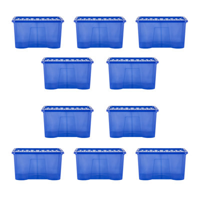Wham Crystal 60L Plastic Storage Box Pack of 10 Tint Spectrum Blue