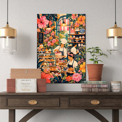 Canvas Wall Art Floral Bakery Cafe Art Print Chef & Pastries Vintage Poster Print Home Decor