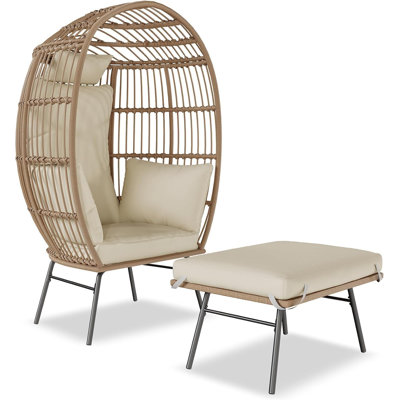 Oversized Wicker Egg Garden Chair with Cushion