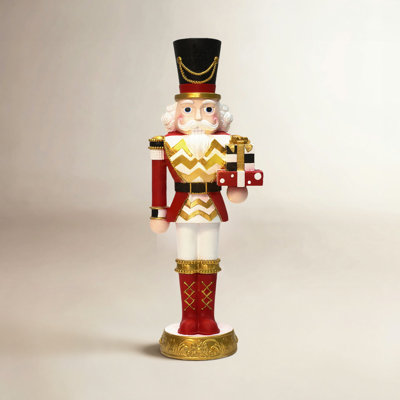 Lighted Red Nutcracker Soldier with Presents, Battery Operated Holiday Decoration