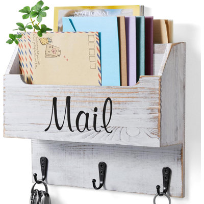 Porte-courrier mural, porte-clés en bois, porte-courrier suspendu, panier à courrier blanc rétro, convient au bureau à domicile