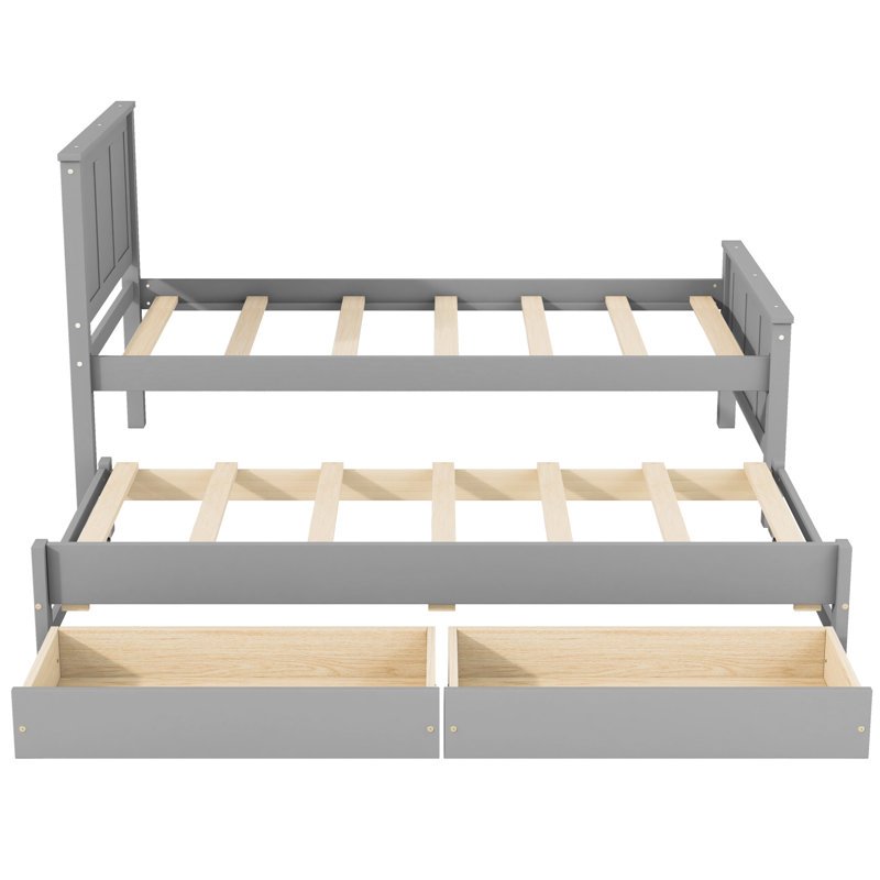 Lit plateforme simple avec lit gigogne et tiroirs, gris