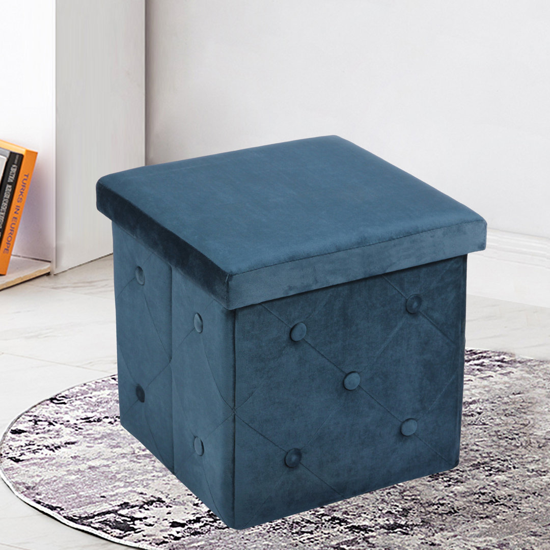 Farview 38cm Wide Velvet Square Ottoman with Storage