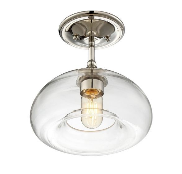Lani Single Light Glass Semi Flush Mount, Polished Nickel