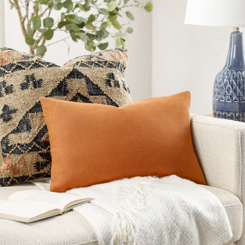 Housse de coussin en lin Saweres, Orange