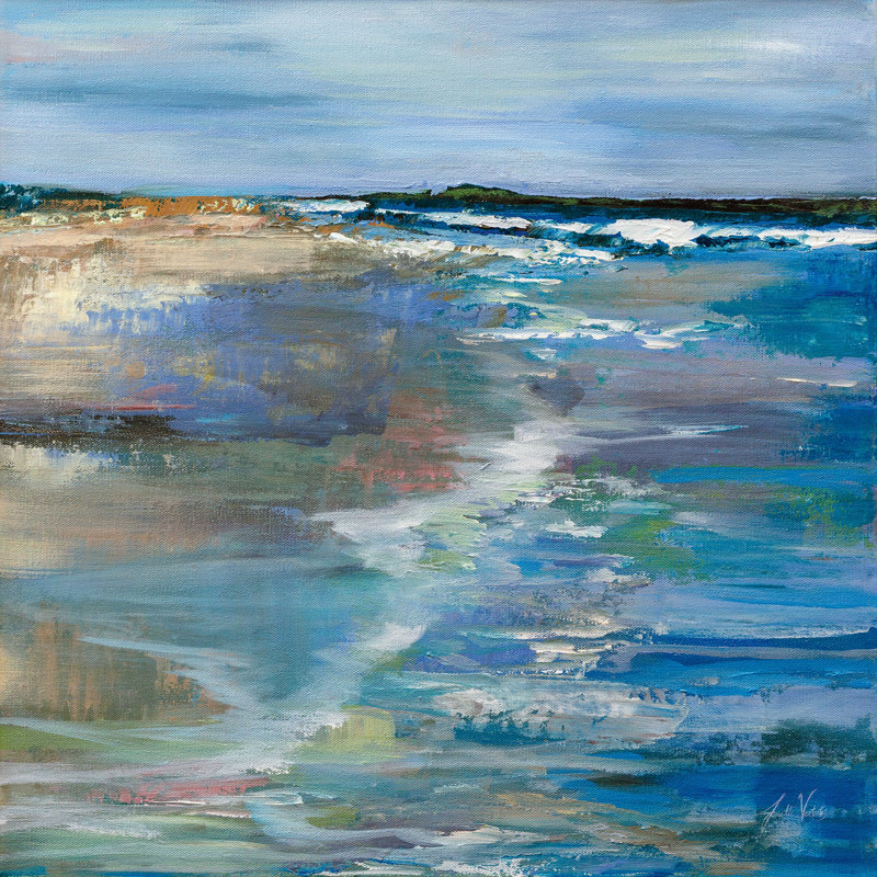 Promenade sur la plage, H 12 po x l 12 po