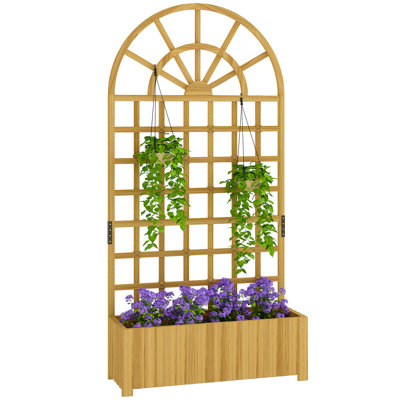 Outsunny Outdoor Wooden Raised Planter with Trellis, 90 x 30 x 180 cm
