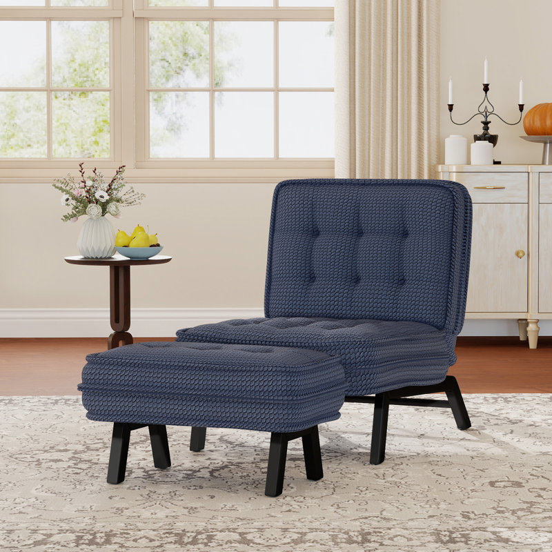  25.98'' Wide Modern Soft Upholstered Accent Chair With Adjustable Backrest And Ottoman (Set of 2), Beige, 2