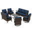 Ensemble de conversation de patio 7 pièces avec 2 chaises longues pivotantes et une table basse-131249675