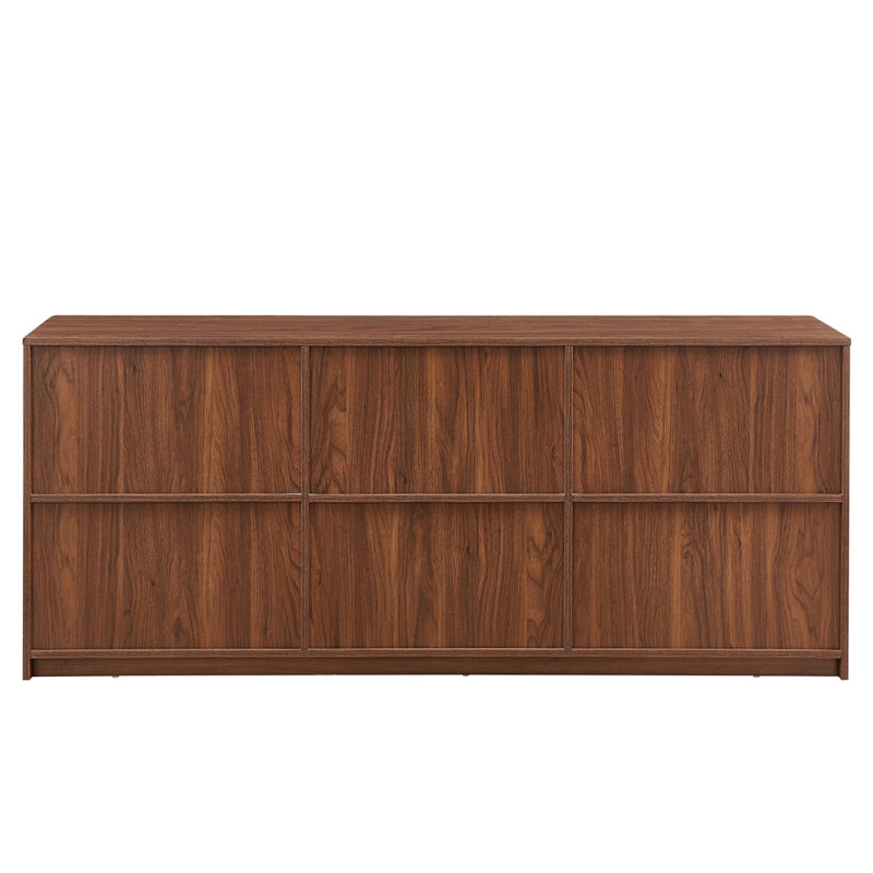 67-inch modern wavy sideboard, curved contour design storage cabinet, 6-door cabinet with storage function, Walnut