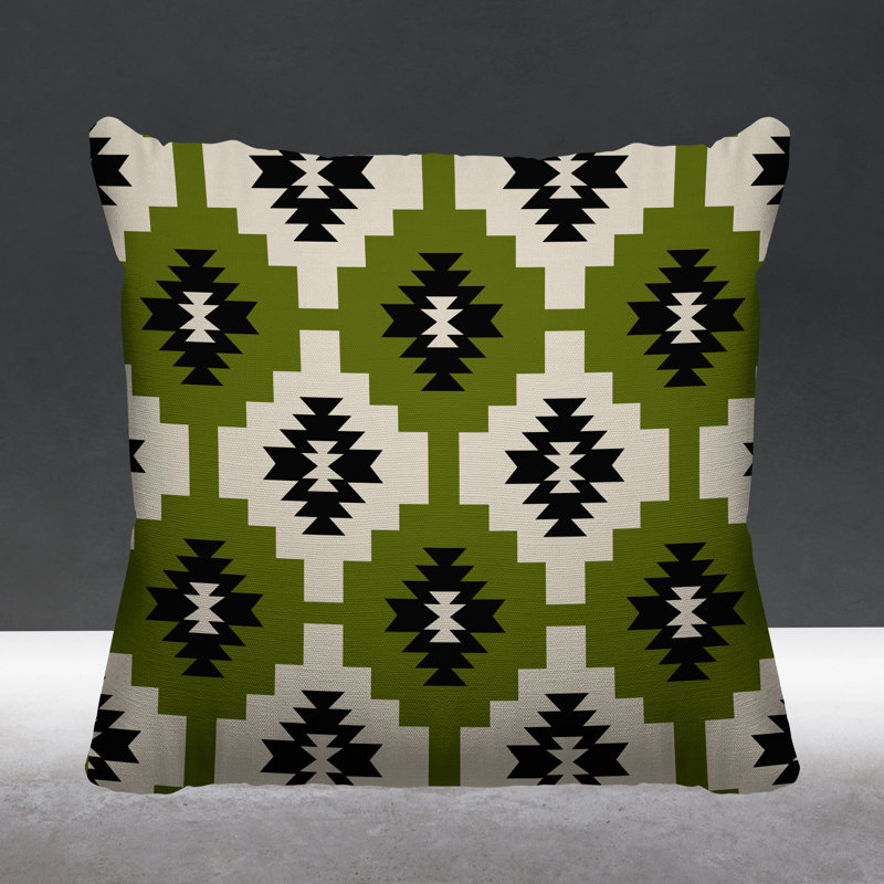 Coussin intérieur / extérieur Hinto Southwestern, 17 po x 17 po, Chartreuse, Carré