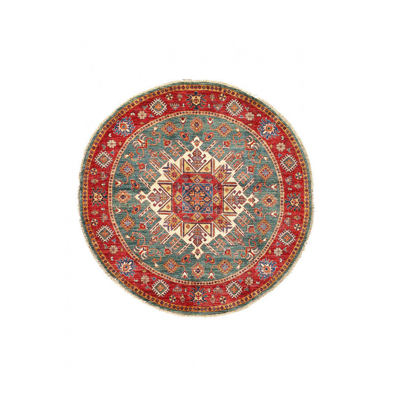 Green Color Fine Hand Knotted Round Kazak 5'3"X 5'3"