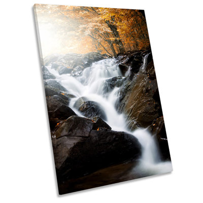 Forest Waterfall Sunset River - Wrapped Canvas Print