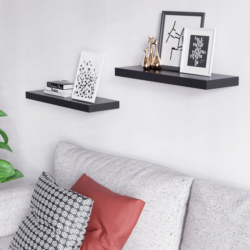 Miami 24" W x 8" D Floating Shelves Set with Invisible Wall Mount Brackets, Black
