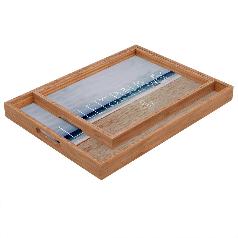 Leah Flores Wood Tray, 1.75" H x 18" W x 14" D