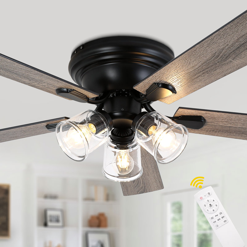 52" Flush Mount Reversible Ceiling Fan with 3 Lights and Remote, DC Motor 6 Speeds Ceiling Fan for Low Profile