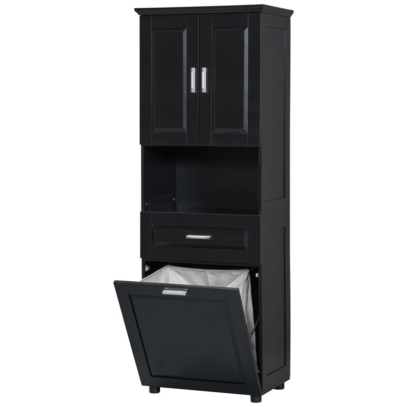 Grande armoire de salle de bain avec panier à linge, Noir