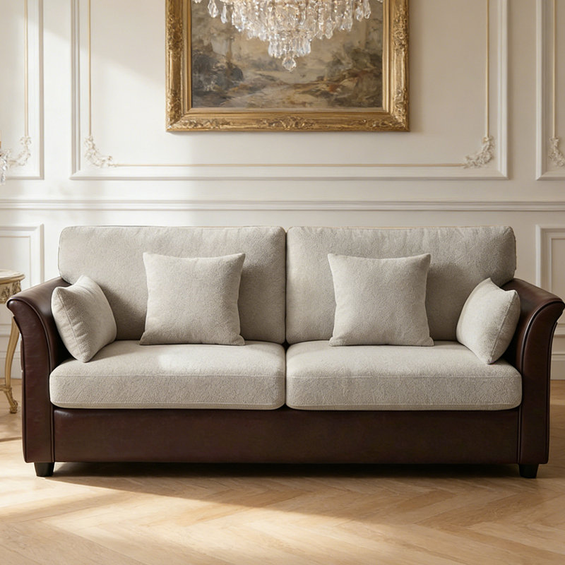 78Inch Sofa With  4 Accent Pillows,Large 2-Seater, Raindrop Fleece Upholstery, Pu Base, Easy Assembly, Ergonomic Armrests, Pillows Included, Ideal For Home, Apartments, Hotels, Beige & Dark Brown