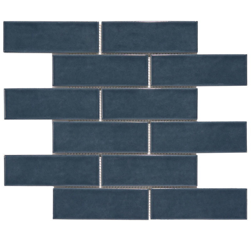 2" x 6" Porcelain Brick Joint Mosaic Wall & Floor Tile, Blue