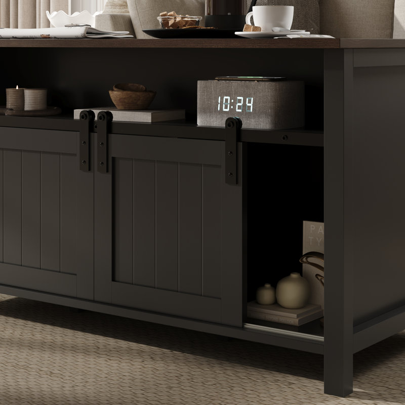 Farmhouse Coffee Table With Storage, Rustic Living Room Table With Sliding Barn Doors & Hidden Compartment, Wooden Center Table For Living Room, Black
