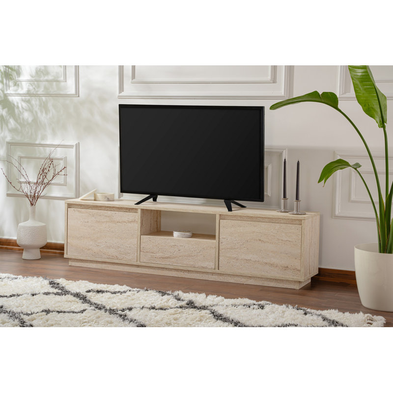 Modern TV Stand, 100% Melamine Coated Particle Board, Marble Design, Durable & Functional for Living Room & Entertainment Spaces