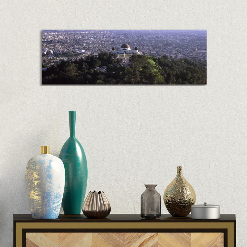 Observatory On A Hill With Cityscape In The Background, Griffith PArk Observatory - Wrapped Canvas Panoramic Print