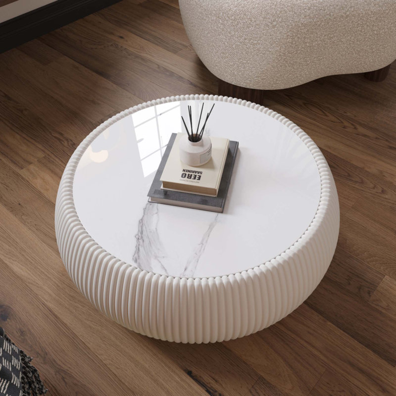 Table basse moderne en cuir fritté clair, Blanc, crème