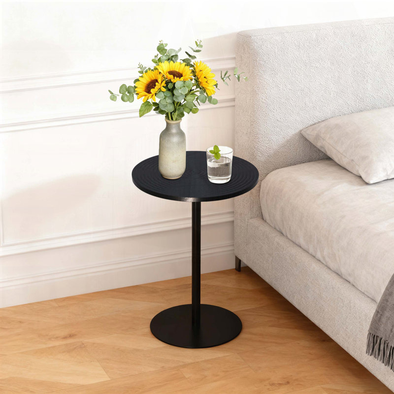 2-Piece Round Nesting Side Table Set with Concentric Circle Pattern – Walnut Brown & Black