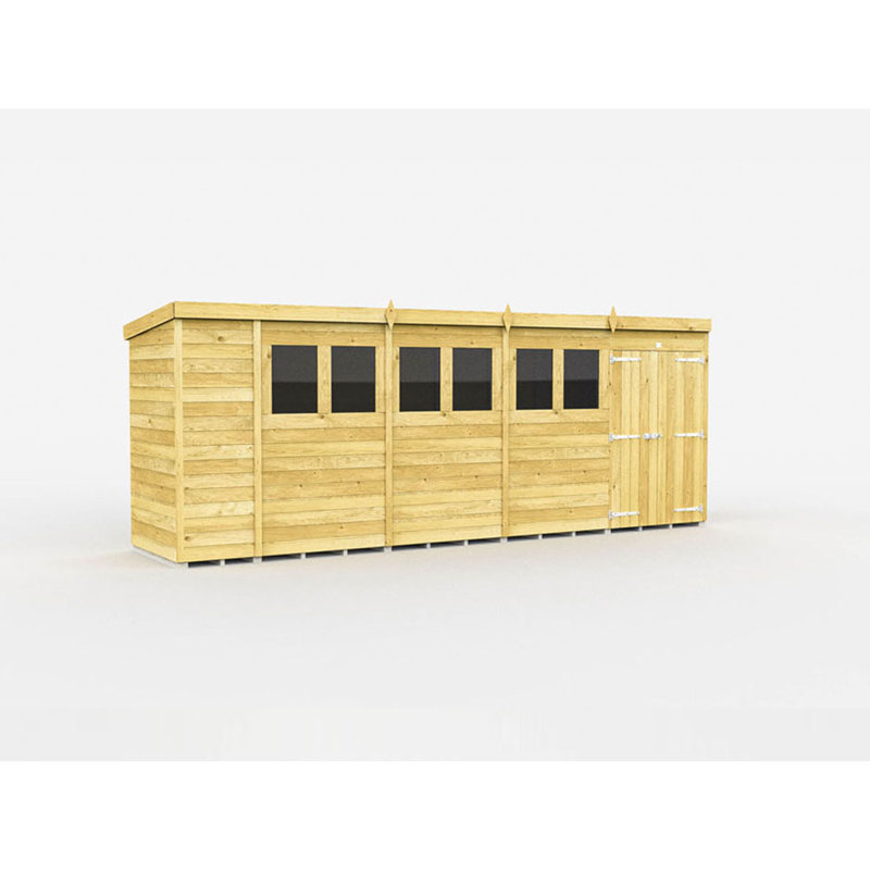 18ft x 4ft Pent Shed - Double Door with Windows