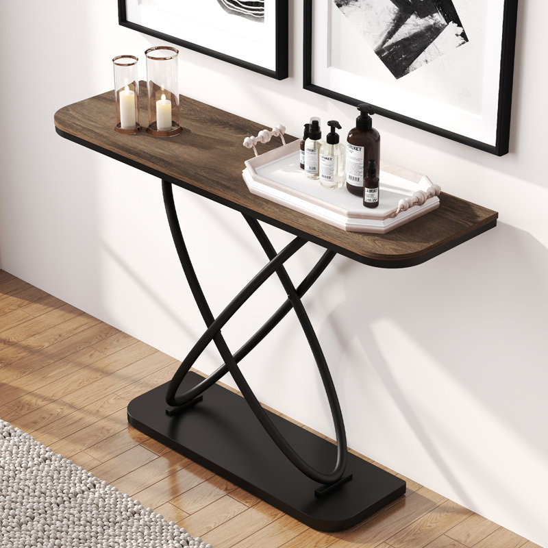 47.4" Entryway Console Table with Metal Frame, Walnut Brown