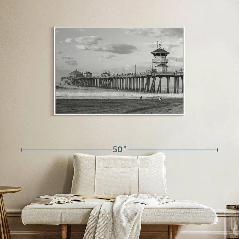 Jetée à Huntington Beach, Cadre flottant blanc, 40 po x 27 po