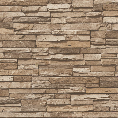 Bricks and More Collection Chic Stonewall Effect Wallpaper Roll