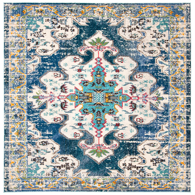 Tapis oriental bleu / gris / beige Felty, Carré 3 pi