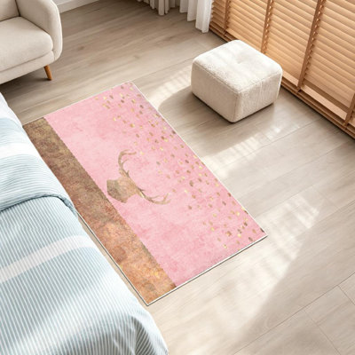 Tapis d'intérieur doré à motif de cerfs confettis lavable à la machine