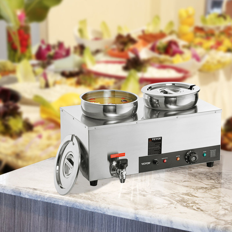 Commercial Electric Soup Warmer with Dual 7.4Qt Stainless Steel Pots, Adjustable Temp Buffet Food Heater for Restaurant