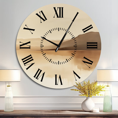 Horloge murale rustique surdimensionnée en métal avec horizon lacustre minimaliste et des sommets