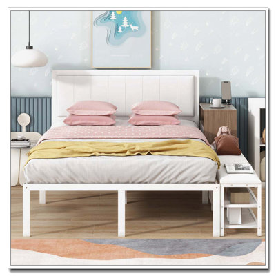 Metal Platform Bed with Two-Tier Storage Shelves